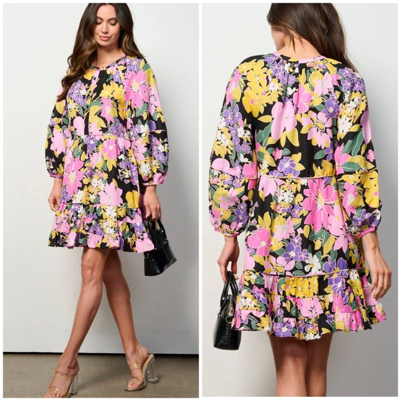 Current Air Dresses & Skirts - Current Air Pink and Black Linen Blend Sundress